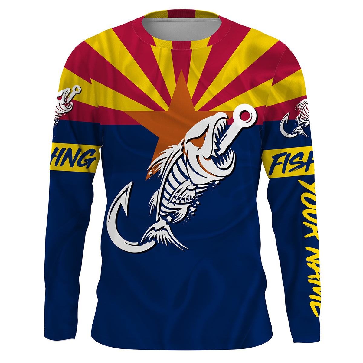 AZ Fishing Custom Arizona Flag Fish hook skull custom fishing Long sleeve, Long Sleeve Hooded NPQ704