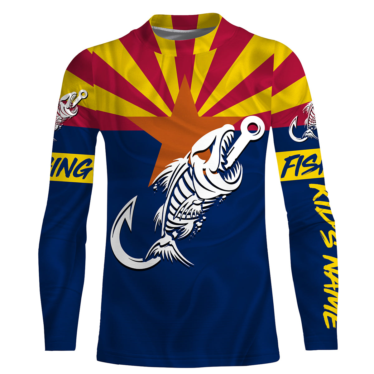 AZ Fishing Custom Arizona Flag Fish hook skull custom fishing tournament shirts | Kid Long Sleeves NPQ704