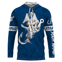 Load image into Gallery viewer, LA Fishing Custom Louisiana Flag Fish hook skull custom fishing Long sleeve, Long Sleeve Hooded NPQ705
