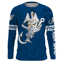 Load image into Gallery viewer, LA Fishing Custom Louisiana Flag Fish hook skull custom fishing Long sleeve, Long Sleeve Hooded NPQ705
