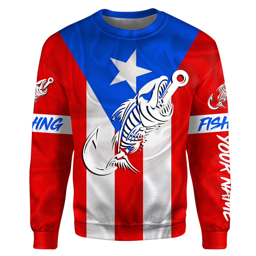 Puerto Rico Fishing Custom Flag Fish hook skull custom fishing tournament shirts | Sweatshirt - NPQ707