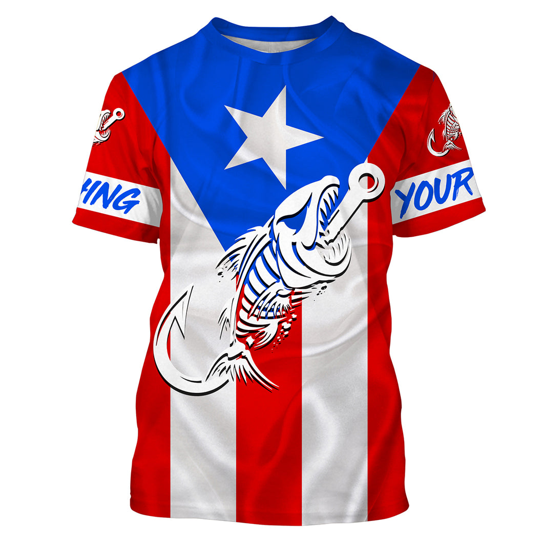 Puerto Rico Fishing Custom Flag Fish hook skull custom fishing tournament shirts | Tshirt - NPQ707