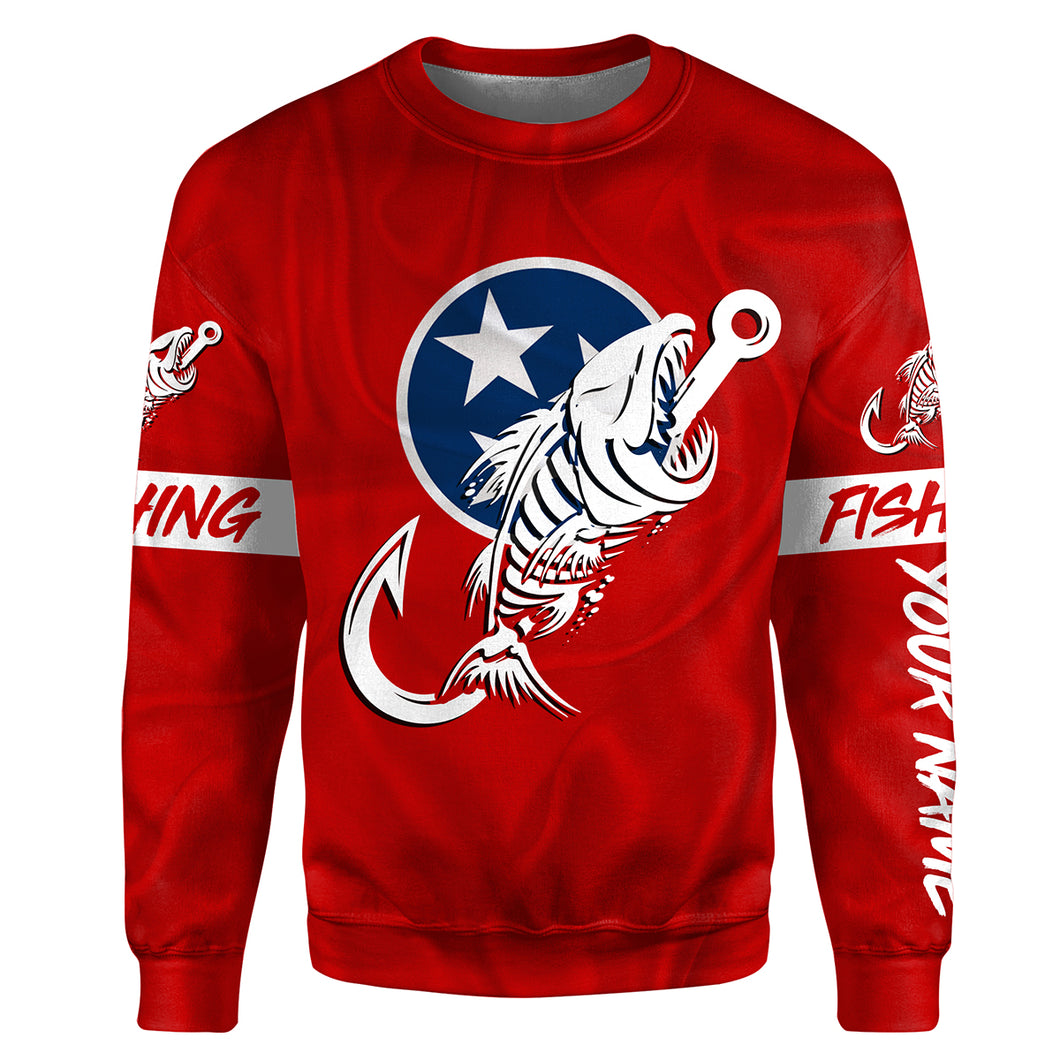 TN Fishing Custom Tennessee Flag Fish hook skull custom fishing tournament shirts | Sweatshirt - NPQ708