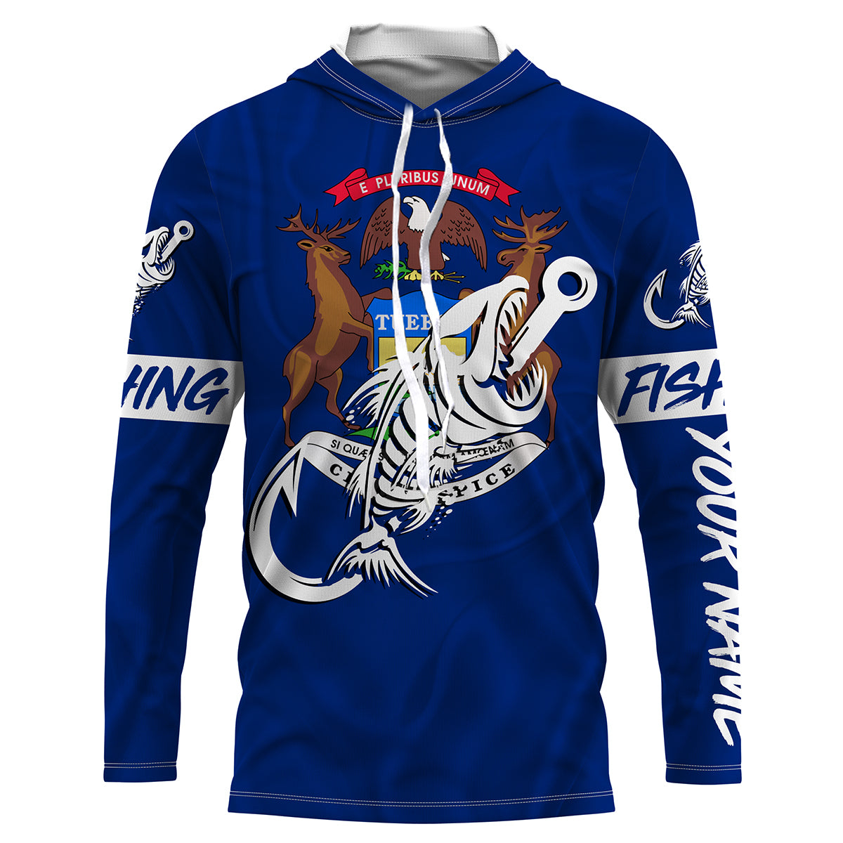 MI Fishing Custom Michigan Flag Fish hook skull custom fishing Long sleeve, Long Sleeve Hooded NPQ709