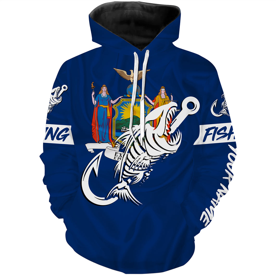 NY Fishing Custom New York Flag Fish hook skull custom fishing tournament shirts | Hoodie - NPQ710
