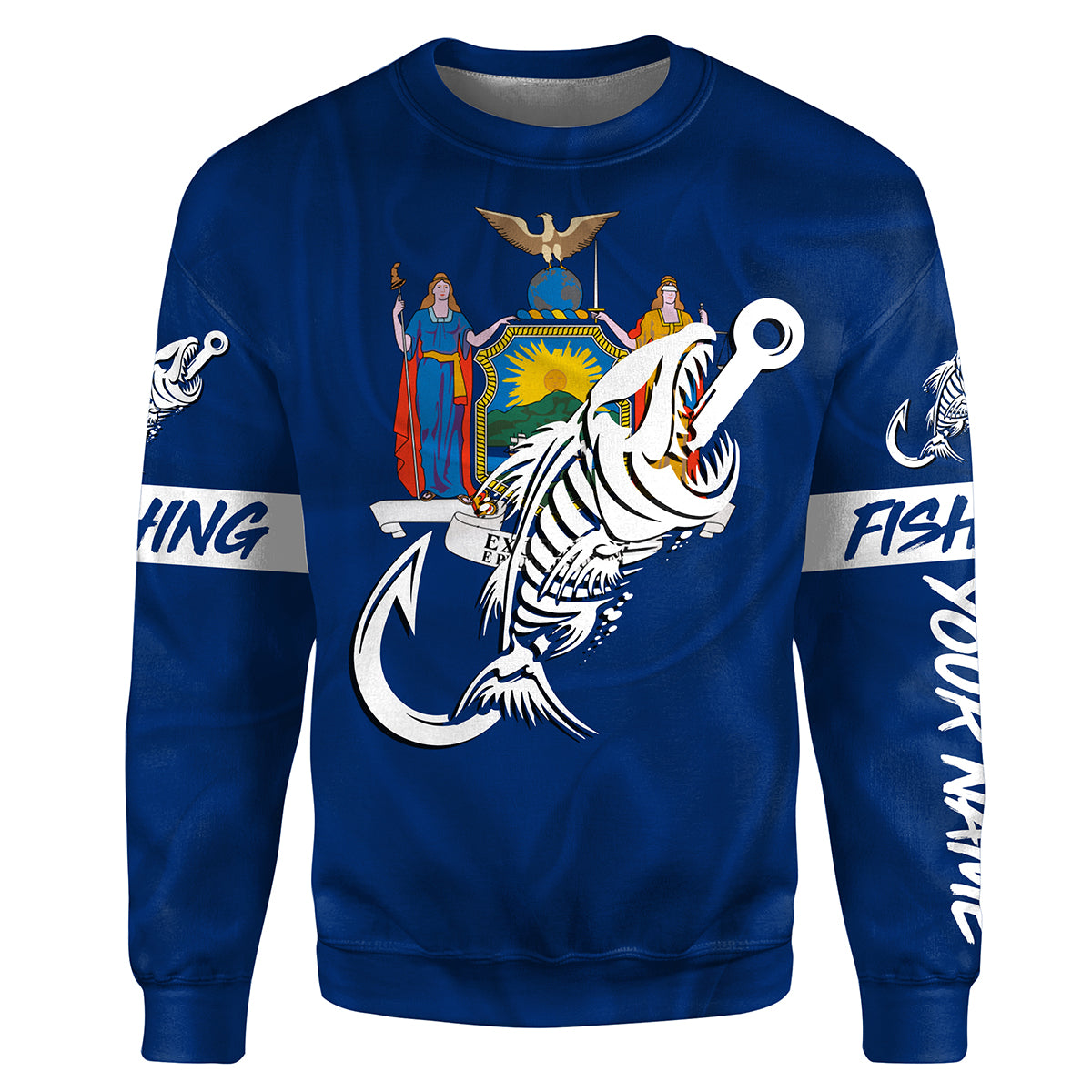 NY Fishing Custom New York Flag Fish hook skull custom fishing tournament shirts | Sweatshirt - NPQ710