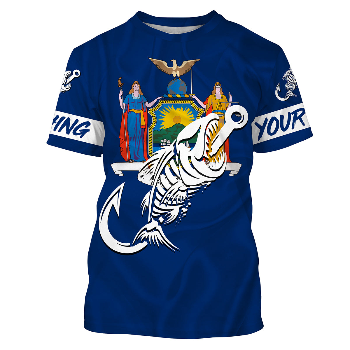 NY Fishing Custom New York Flag Fish hook skull custom fishing tournament shirts | Tshirt - NPQ710