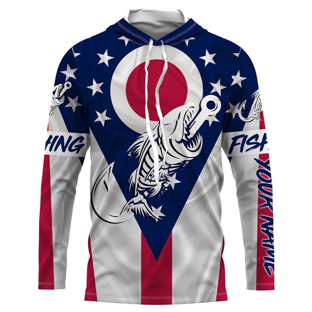 OH Fishing Custom Ohio Flag Fish hook skull custom fishing Long sleeve, Long Sleeve Hooded NPQ711