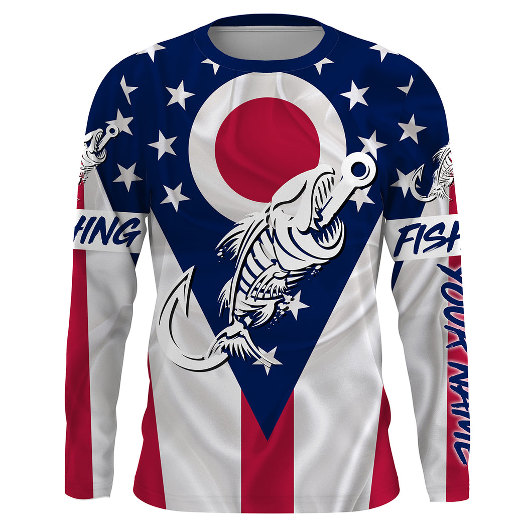 OH Fishing Custom Ohio Flag Fish hook skull custom fishing Long sleeve, Long Sleeve Hooded NPQ711
