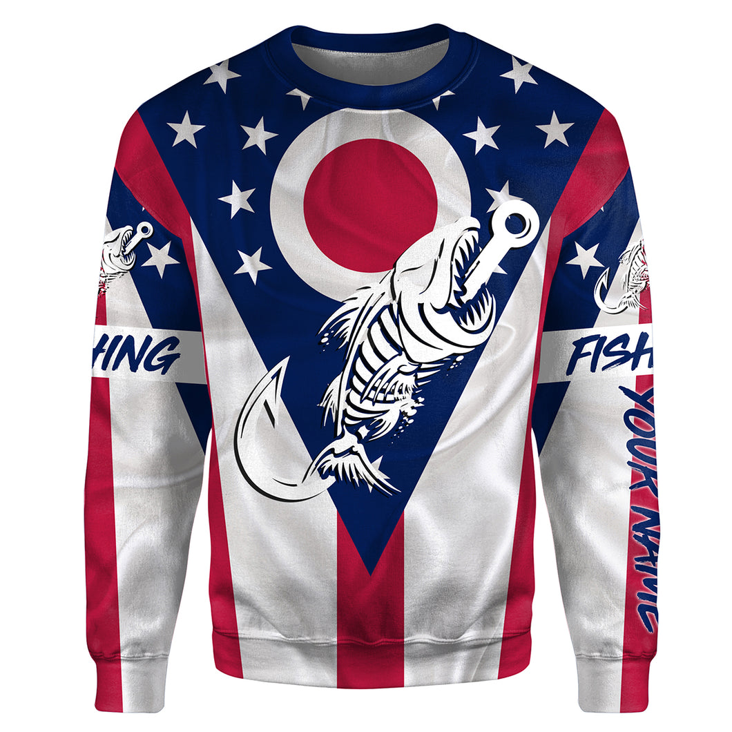 OH Fishing Custom Ohio Flag Fish hook skull custom fishing tournament shirts | Sweatshirt - NPQ711