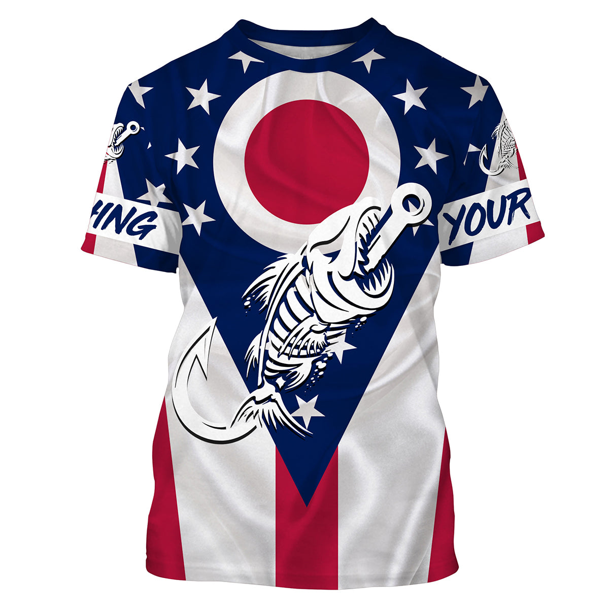 OH Fishing Custom Ohio Flag Fish hook skull custom fishing tournament shirts | Tshirt - NPQ711