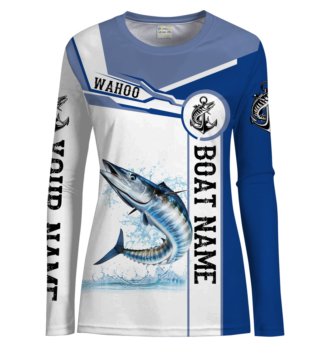 Wahoo Fishing Customize Name and boat name tournament UV protection UPF30+ long sleeves fishing shirt for women NPQ70