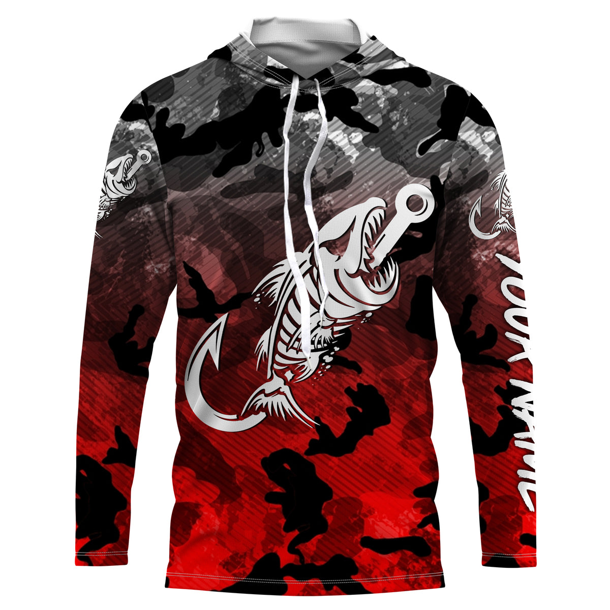 Fish hook skull Black Red Camo fish reaper Custom name fishing jerseys | Long sleeve, Long Sleeve Hooded NPQ830