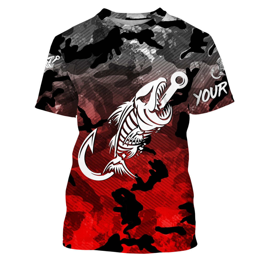 Fish hook skull Black Red Camo fish reaper Custom name fishing jerseys | Tshirt - NPQ830