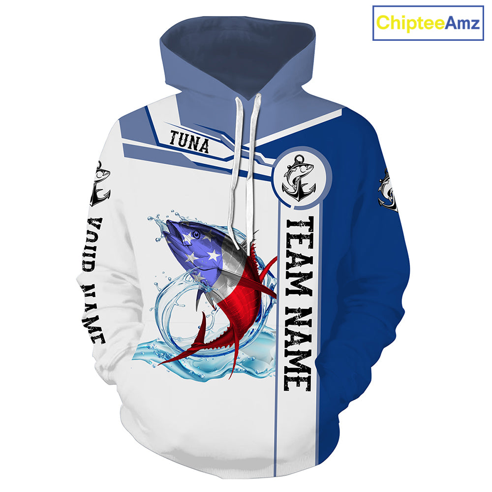 Tuna Fishing American Flag Custom name and team name tournament fishing hoodie, personalized fishing gift NPQ357