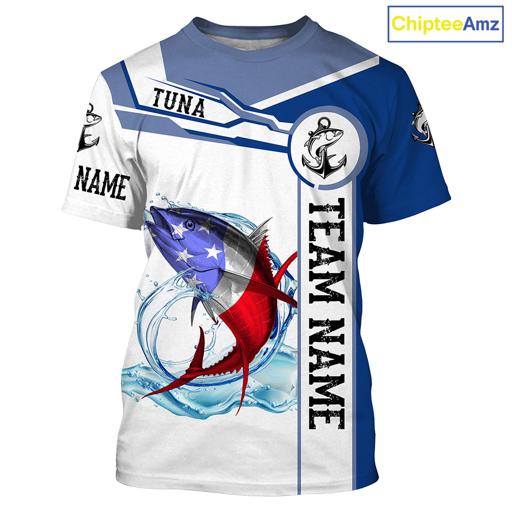 Tuna Fishing American Flag Customize Name and team name tournament fishing T-shirt NPQ357