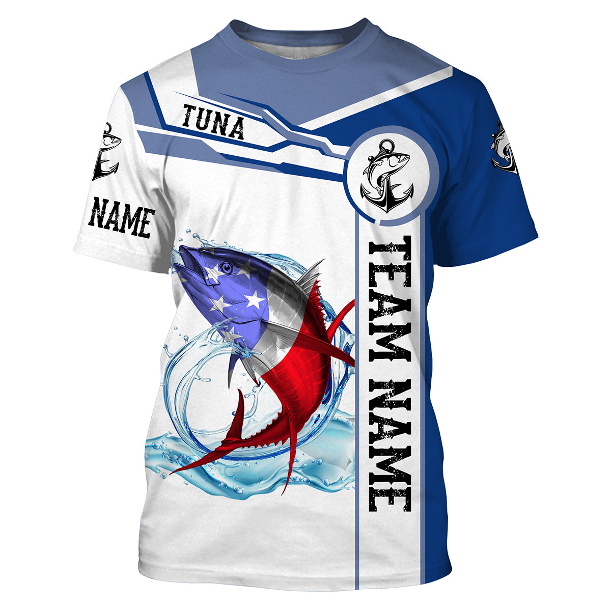 Tuna Fishing American Flag Customize Name and team name tournament fishing T-shirt NPQ357