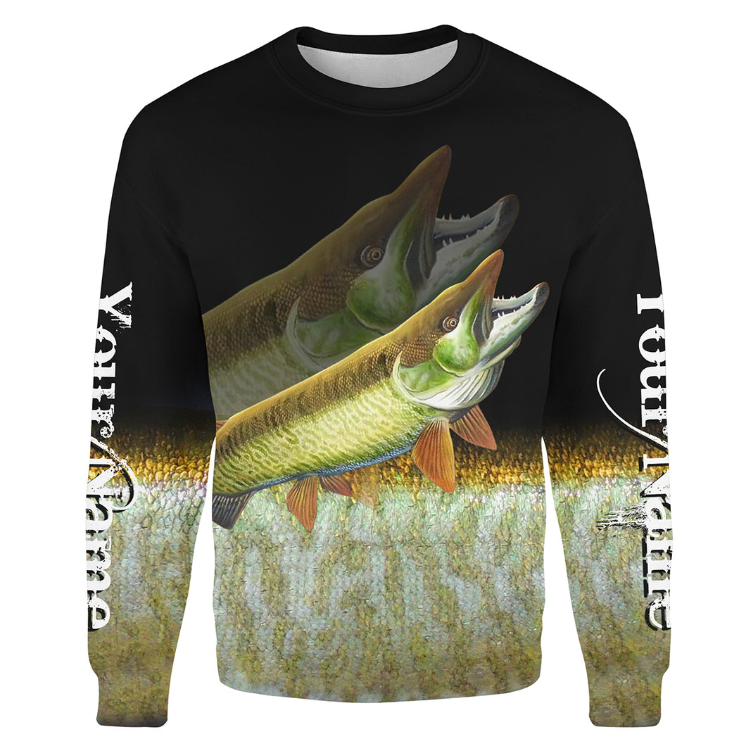 Musky Fishing Customize name 3D All-over Print Crew Neck Sweatshirt, personalized fishing gift NPQ279
