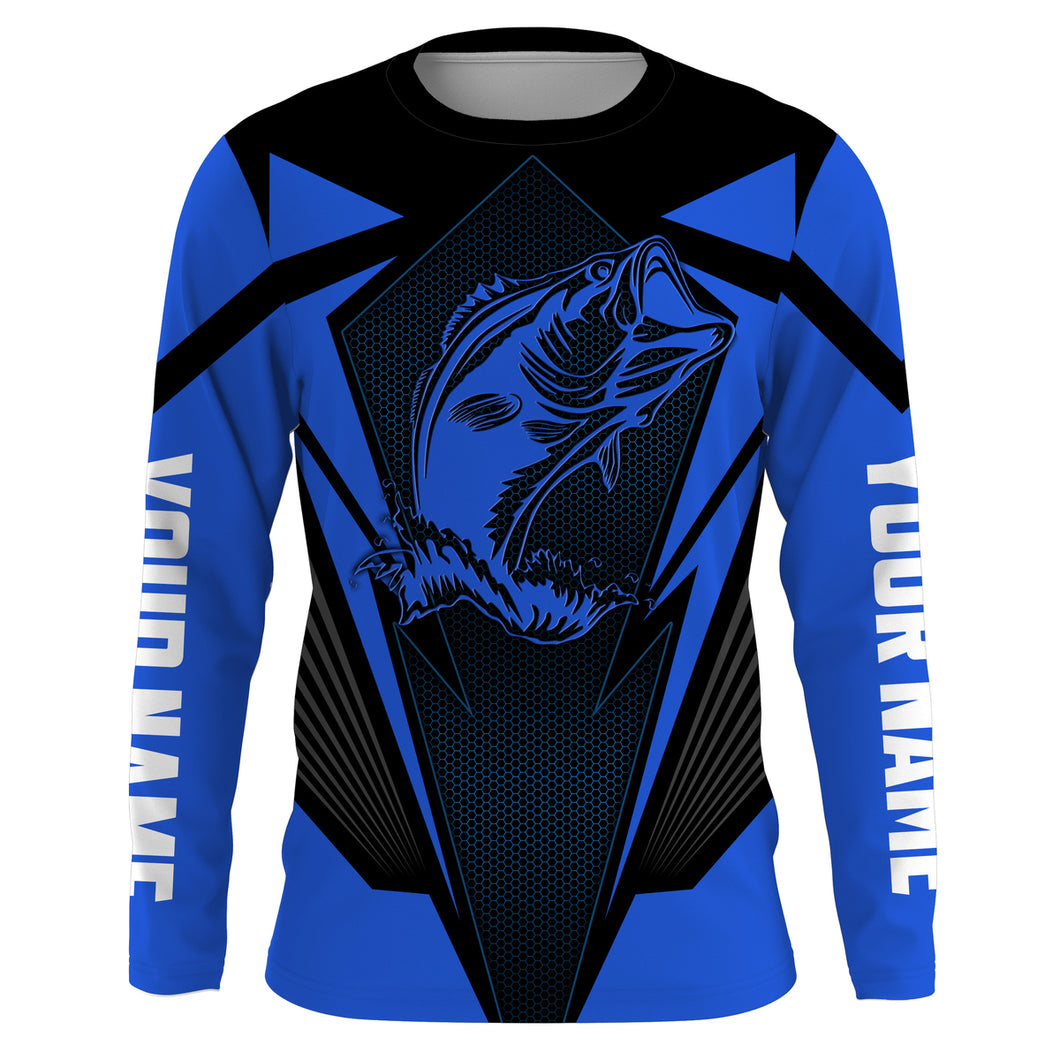 Largemouth Bass Fishing tattoo black and blue Custom name fishing jerseys | Long sleeve, Long Sleeve Hooded NPQ831