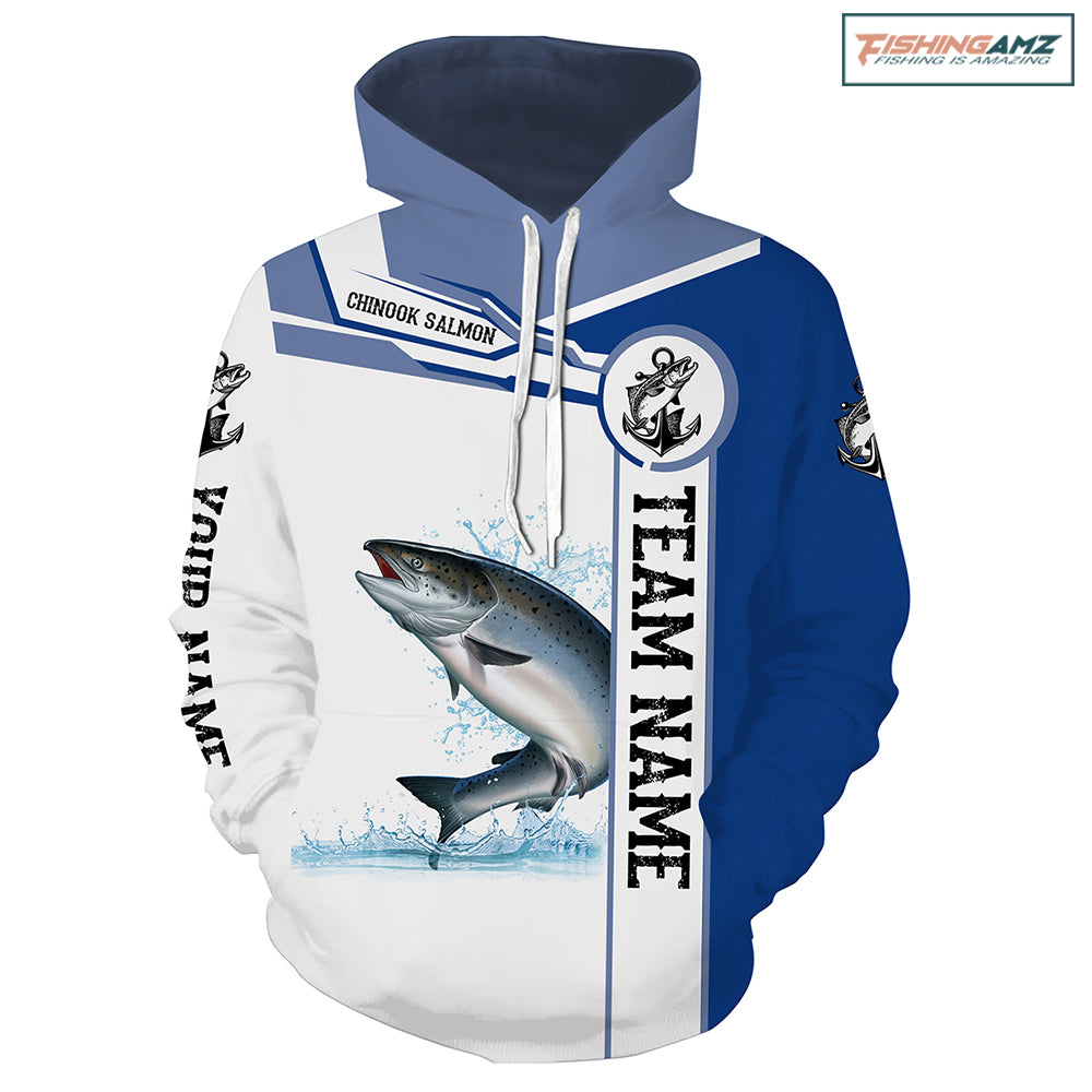 Chinook salmon fishing tournament Blue shirts Customize name and team name fishing hoodie NPQ478