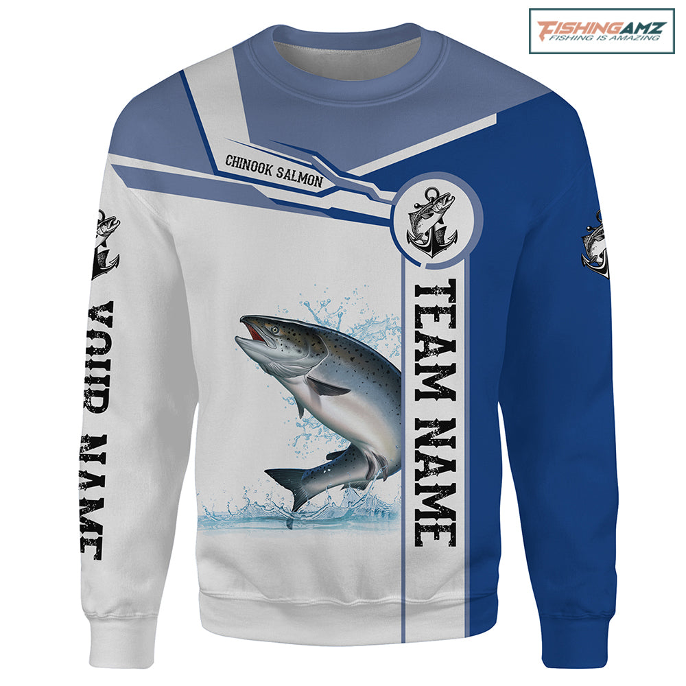 Chinook salmon fishing tournament Blue shirts Custom name and team name Sweatshirt NPQ478