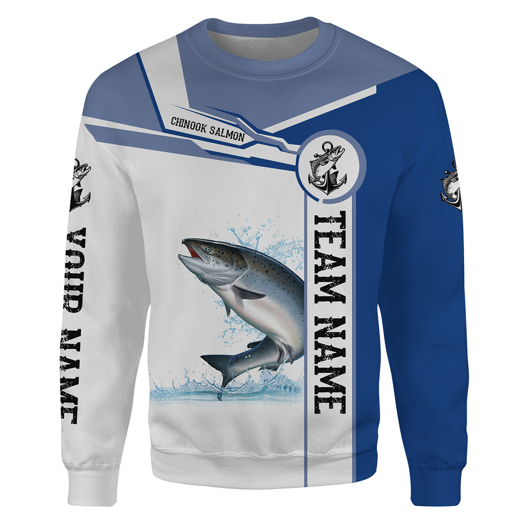 Chinook salmon fishing tournament Blue shirts Customize name and team name All-over Print Crew Neck Sweatshirt NPQ478