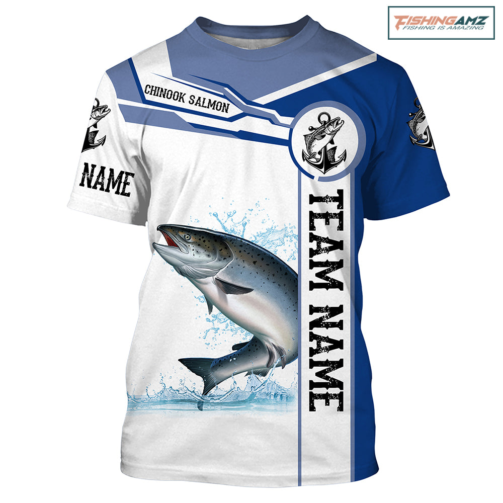 Chinook salmon fishing tournament Blue shirts Custom Name and team name fishing T-shirt NPQ478