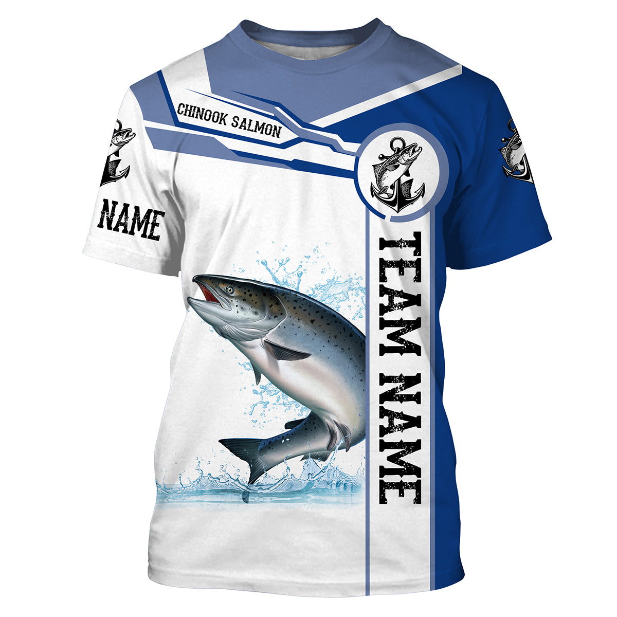 Chinook salmon fishing tournament Blue shirts Custom Name and team name fishing T-shirt NPQ478