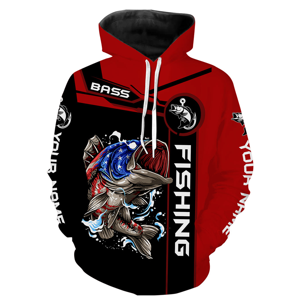 Largemouth bass fishing American flag patriotic fishing Customize name 3D All Over Printed fishing hoodie NPQ480