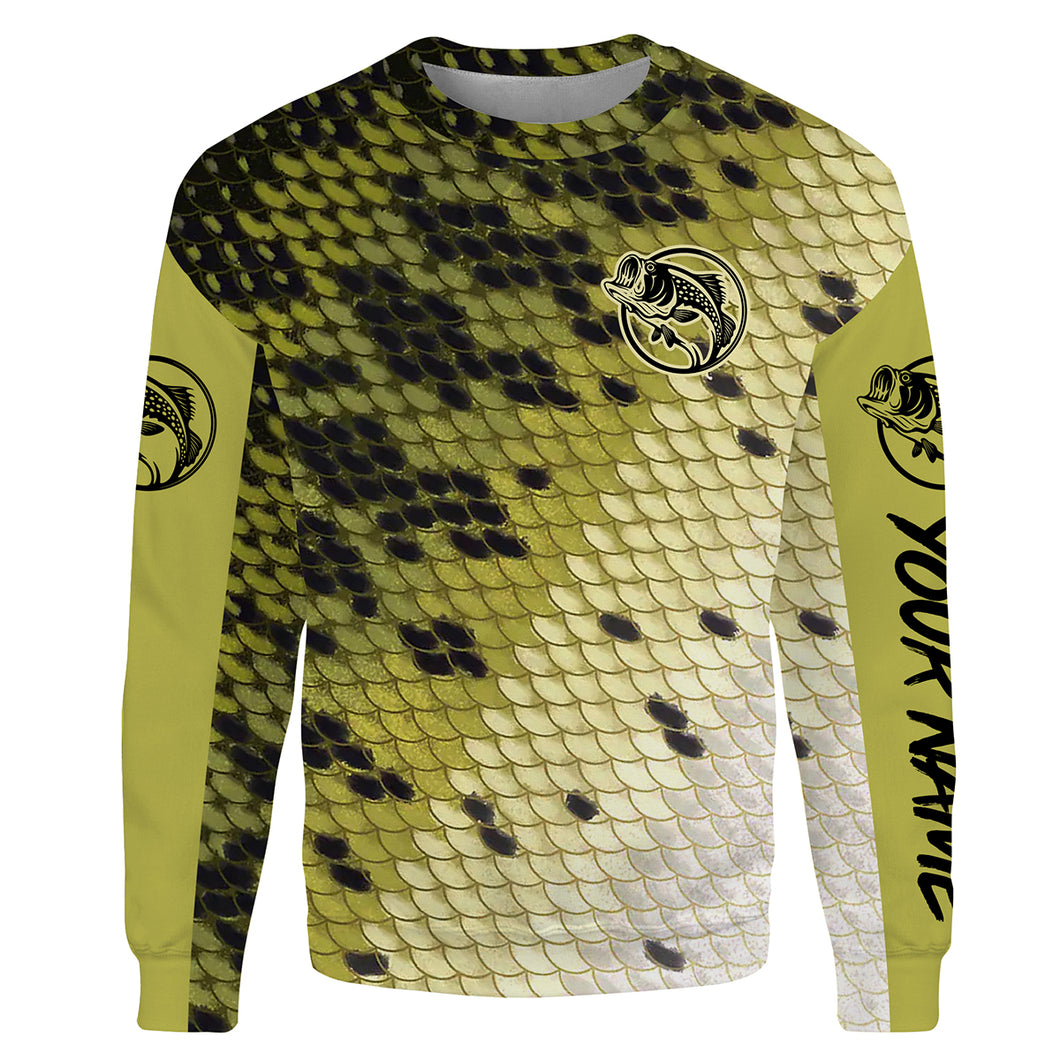 Largemouth Bass fishing green scales Custom Name 3D All Over Printed Shirts, fishing tournament shirts | Sweatshirt - NPQ559