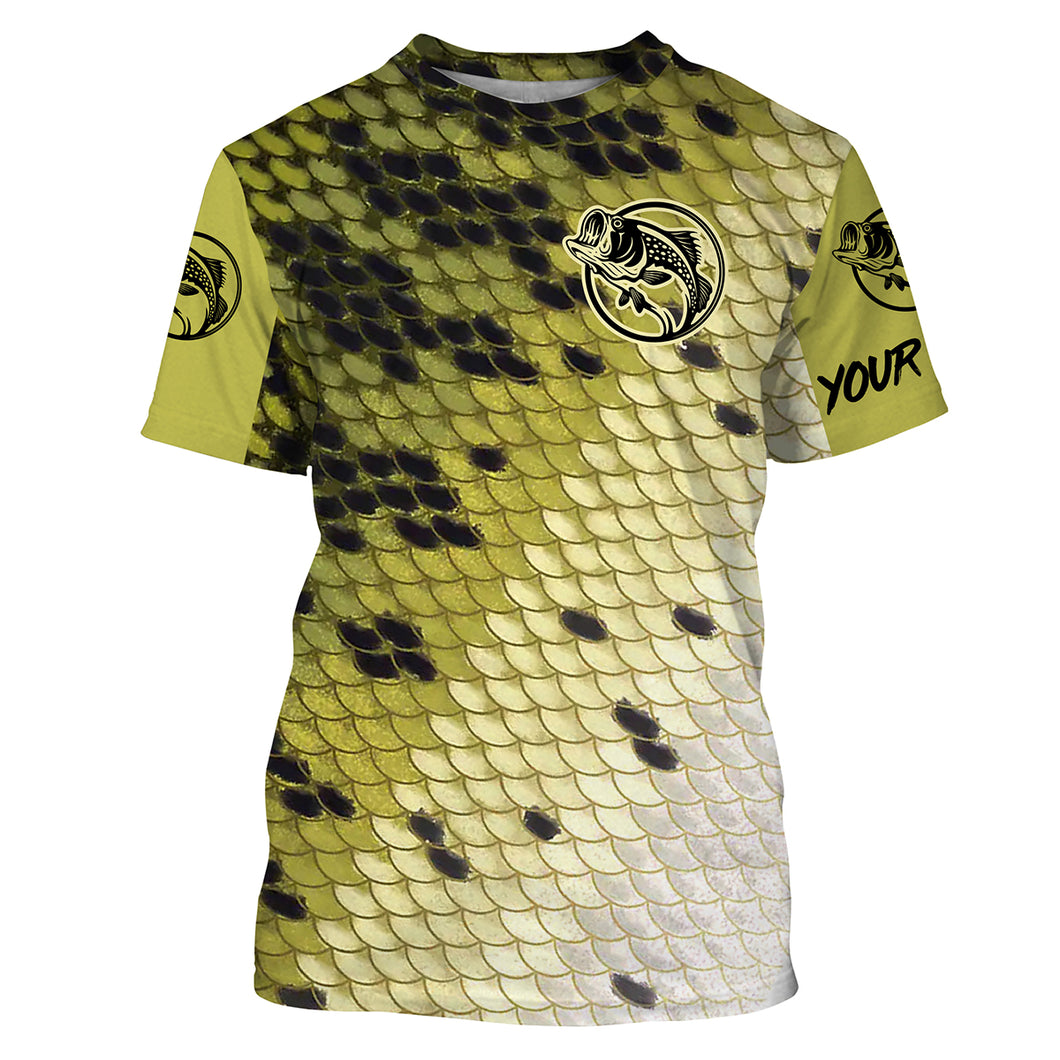 Largemouth Bass fishing green scales Custom Name 3D All Over Printed Shirts, fishing tournament shirts | Tshirt - NPQ559