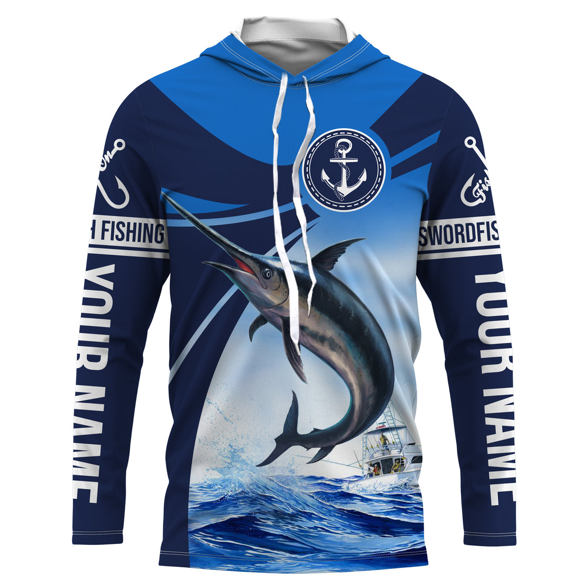 Swordfish fishing saltwater fish Custom name Swordfish Long sleeve fishing shirts, Long Sleeve Hooded NPQ903