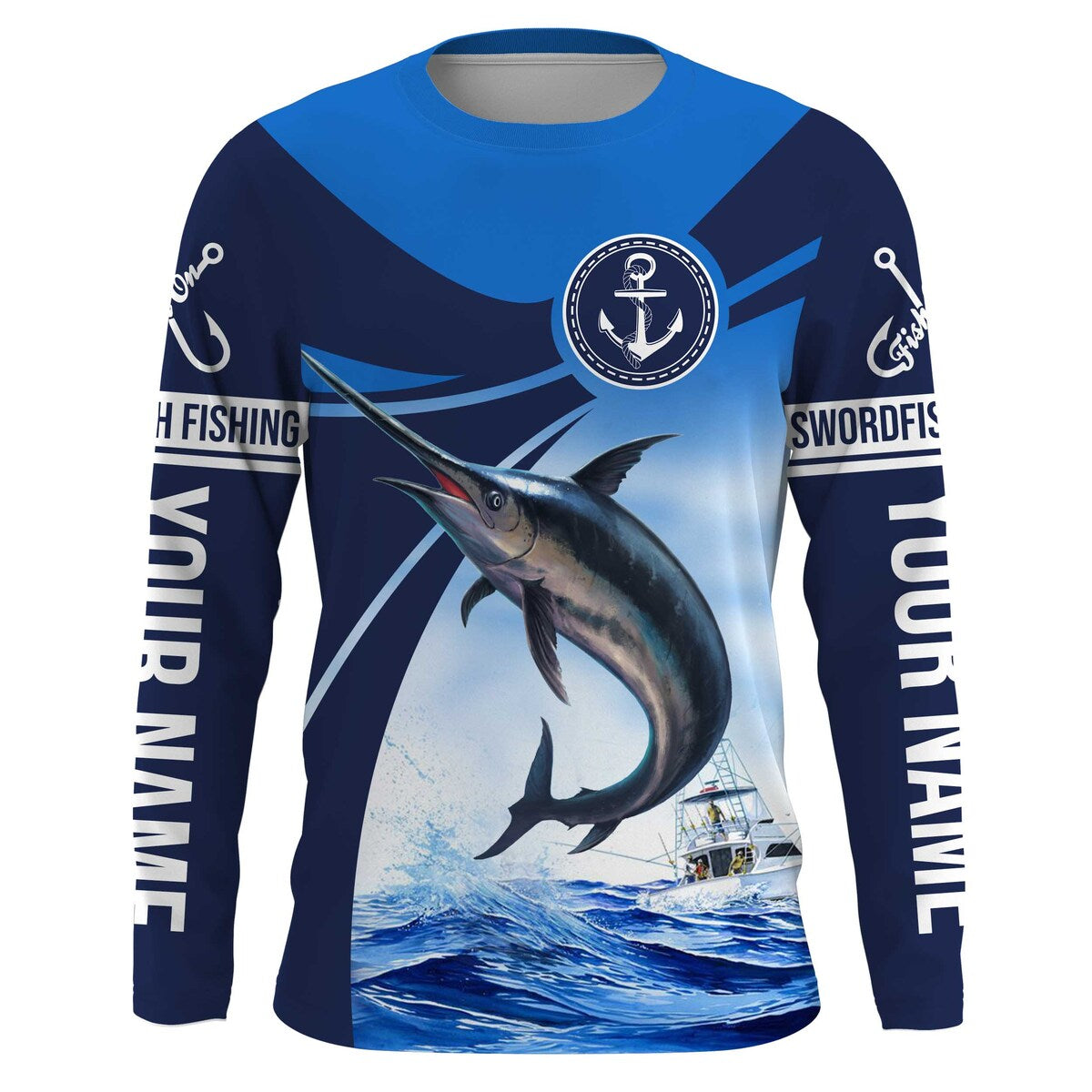 Swordfish fishing saltwater fish Custom name Swordfish Long sleeve fishing shirts, Long Sleeve Hooded NPQ903