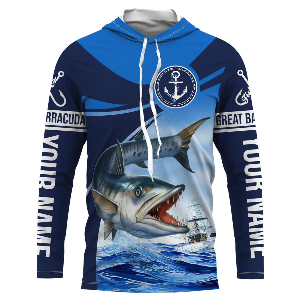 Great barracuda fishing saltwater fish Custom name barracuda Long sleeve fishing shirts, Long Sleeve Hooded NPQ904