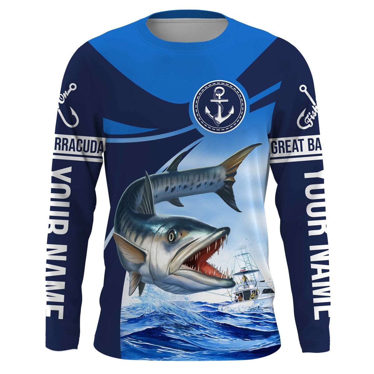 Great barracuda fishing saltwater fish Custom name barracuda Long sleeve fishing shirts, Long Sleeve Hooded NPQ904