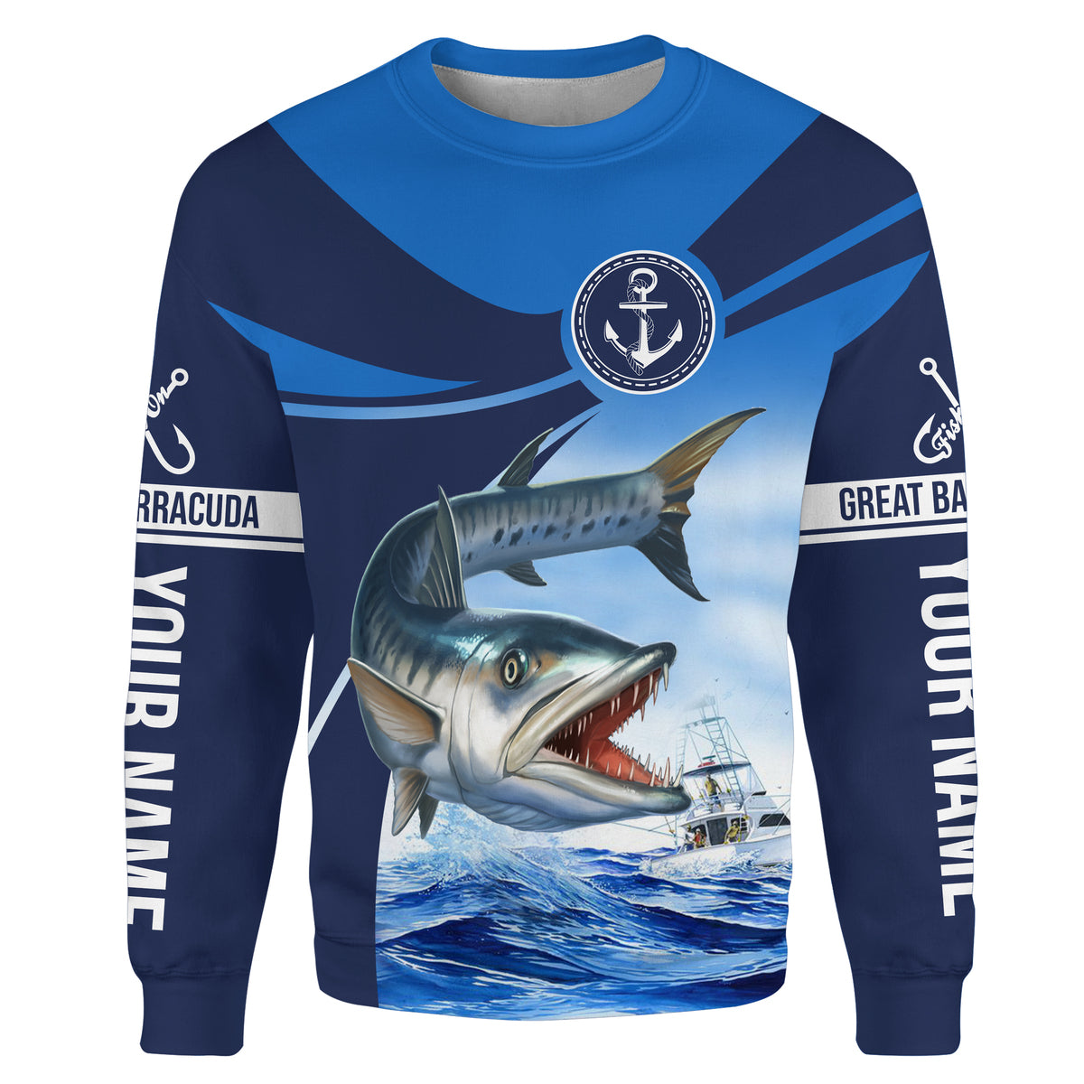 Great barracuda fishing saltwater fish Custom name barracuda fishing shirts jerseys | Sweatshirt - NPQ904