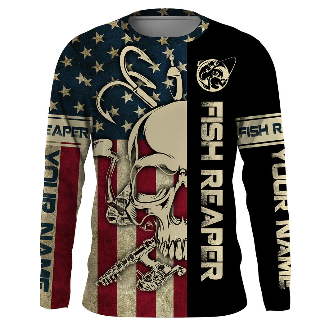 American flag Fish reaper fishing patriotic Custom name fishing jerseys | Long sleeve, Long Sleeve Hooded NPQ766