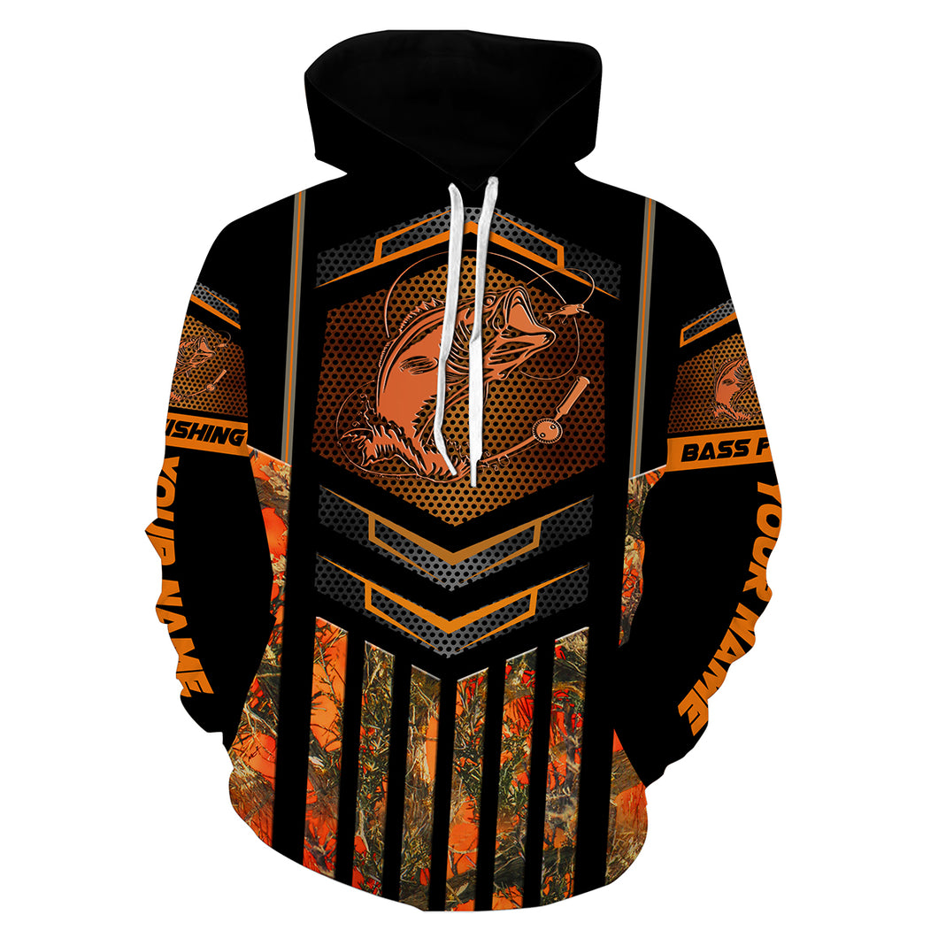 Bass Fishing tattoo 3D orange camo Customize name 3D All Over Printed fishing hoodie, personalized fishing gift NPQ362