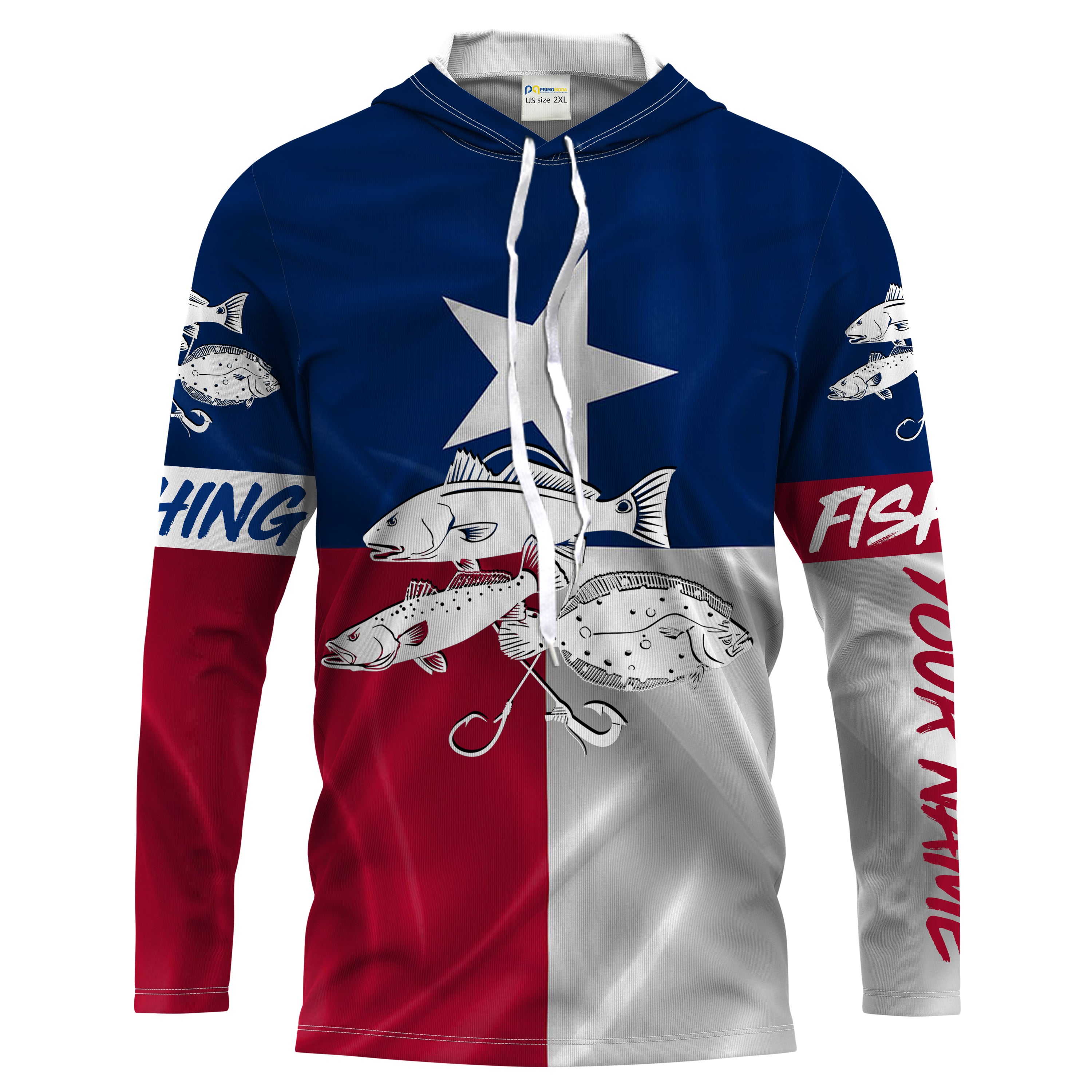 Redfish trout flounder Texas Slam fishing Texas Flag UV protection Custom name long sleeves UPF 30+ NPQ3