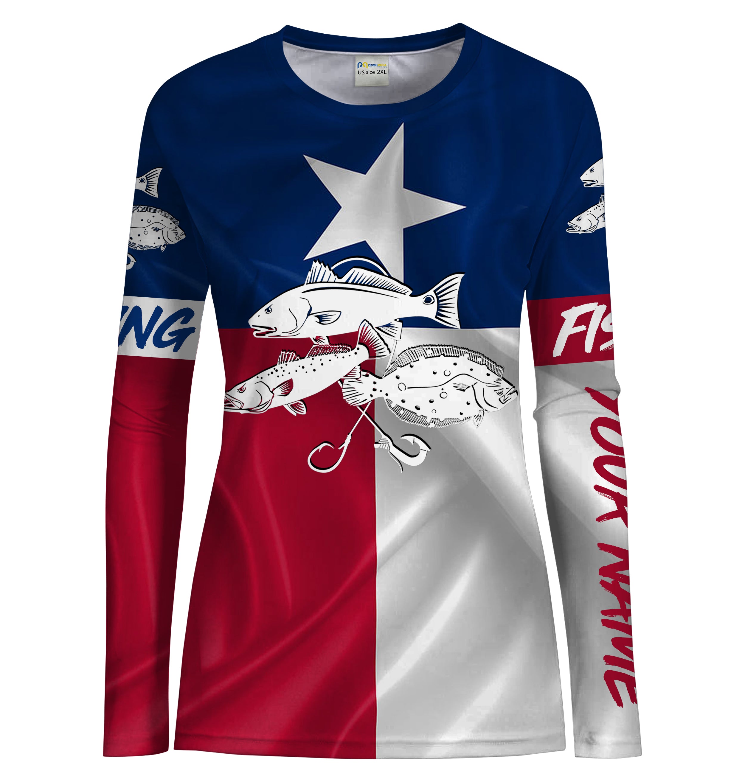 Redfish trout flounder Texas Slam fishing Texas Flag Custom women long sleeves fishing shirt NPQ3