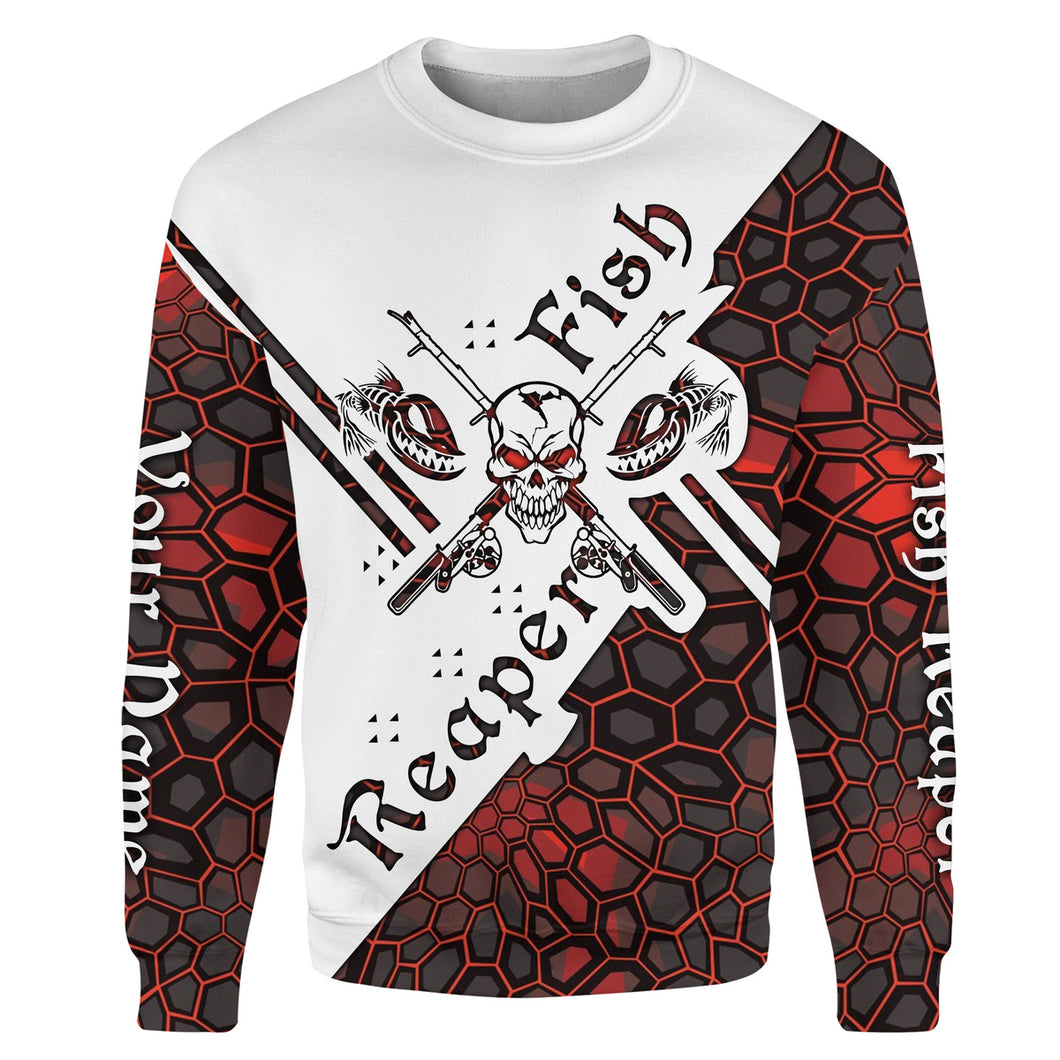 Fish reaper skull red camo Custom name fishing shirts jerseys | Sweatshirt - NPQ915