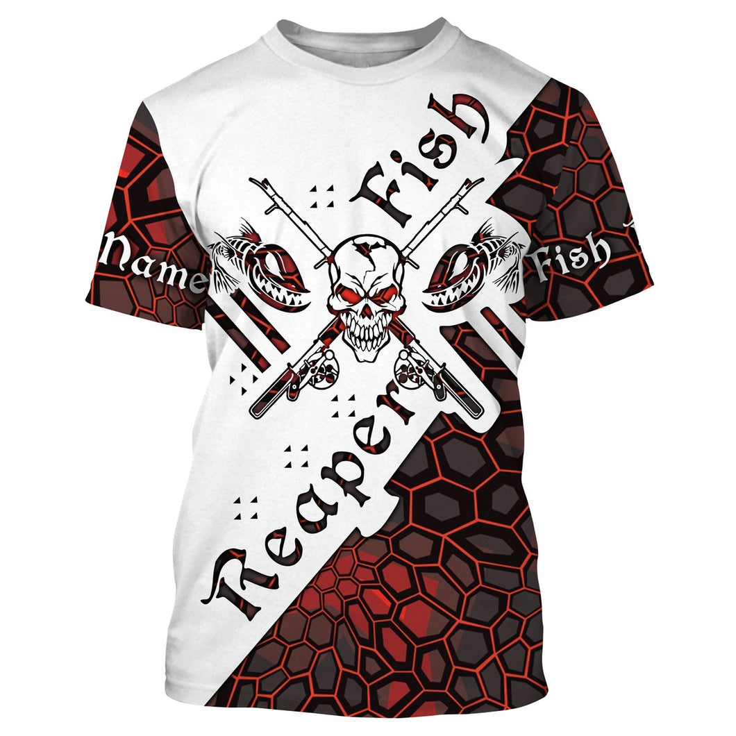 Fish reaper skull red camo Custom name fishing shirts jerseys | Tshirt - NPQ915