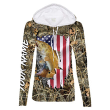 Load image into Gallery viewer, American flag Redfish fishing camo Customize Name UV protection UPF 30+ long sleeves fishing shirt for women NPQ85
