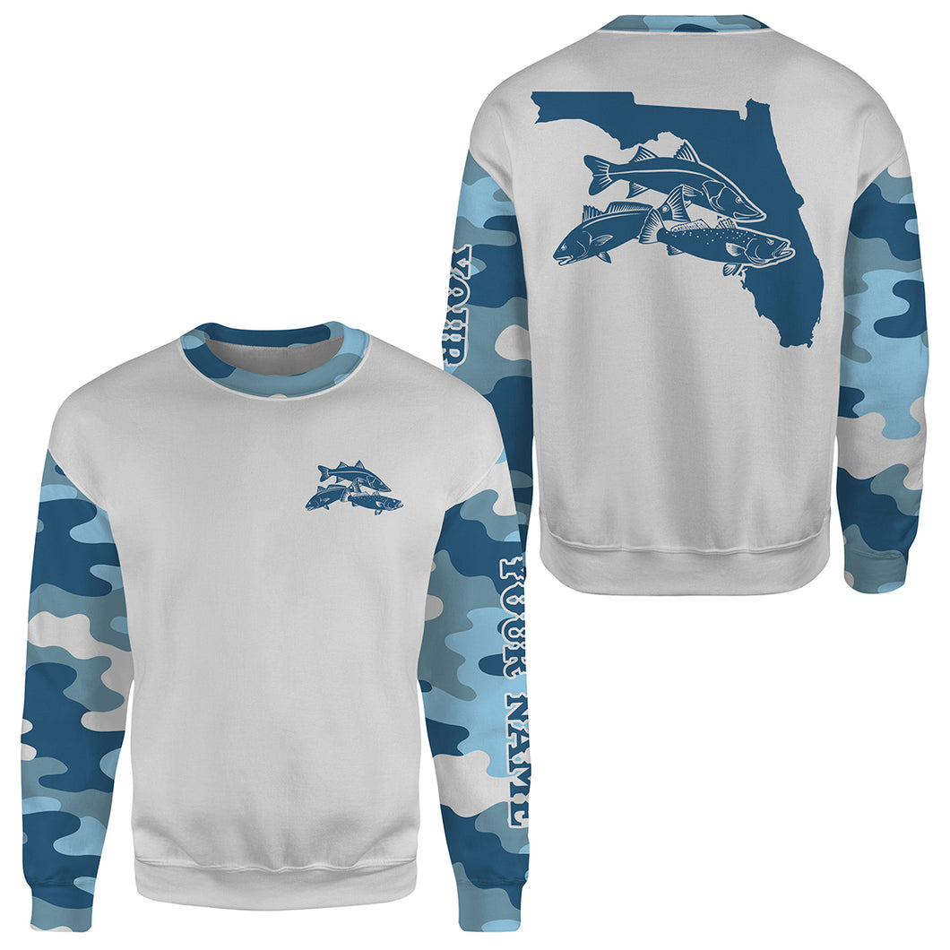 Inshore slam Florida fishing Redfish, Trout, Snook patriotic fishing jersey Customize name All-over Print Crew Neck Sweatshirt NPQ482