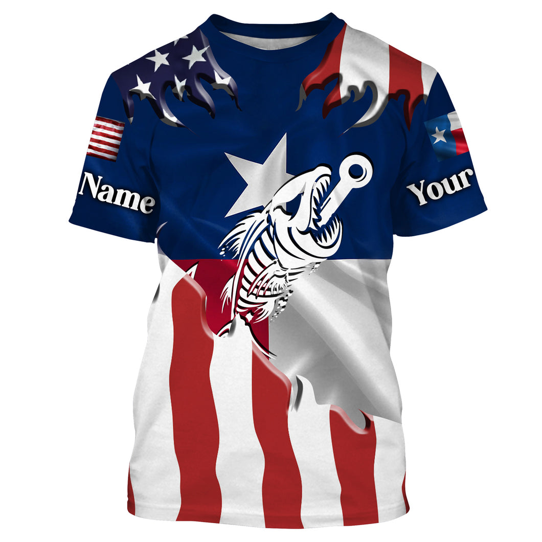 Texas American flag Fishing fish hook skull Custom name fishing shirts jerseys | Tshirt - NPQ922