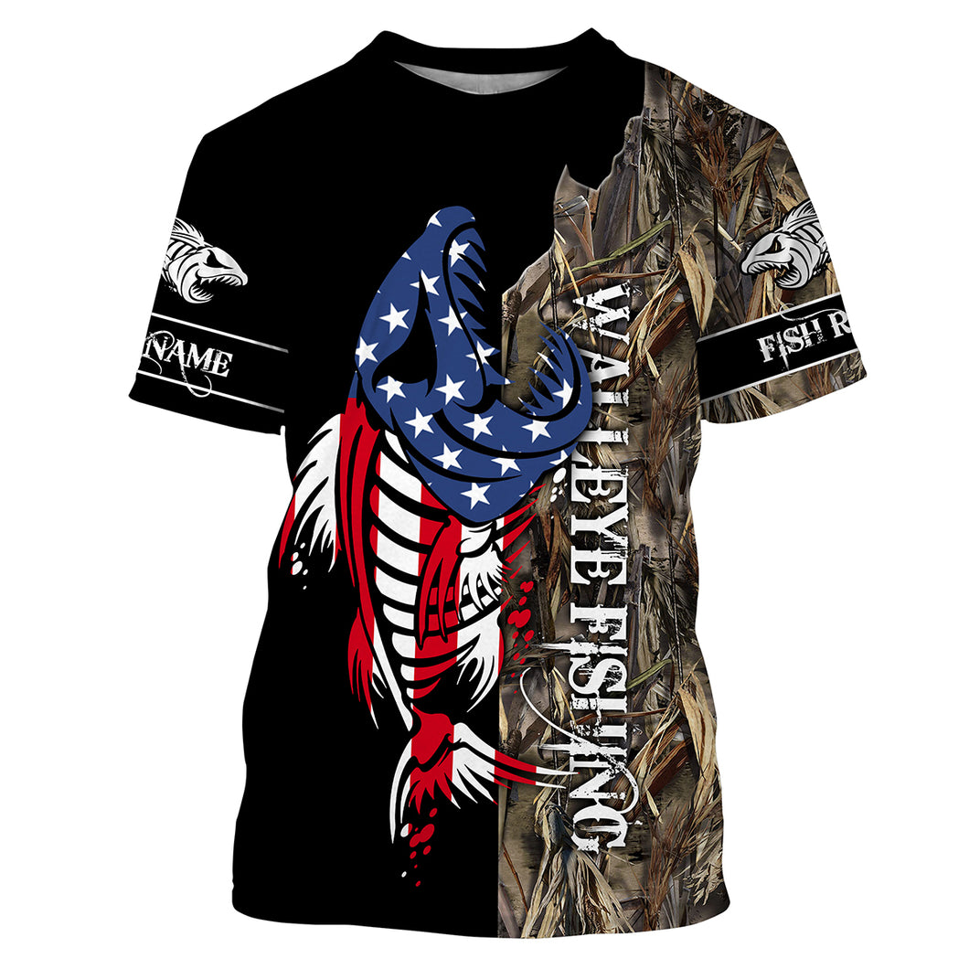 Walleye Fishing fish reaper American flag Customize Name All-over Print Unisex fishing T-shirt NPQ364