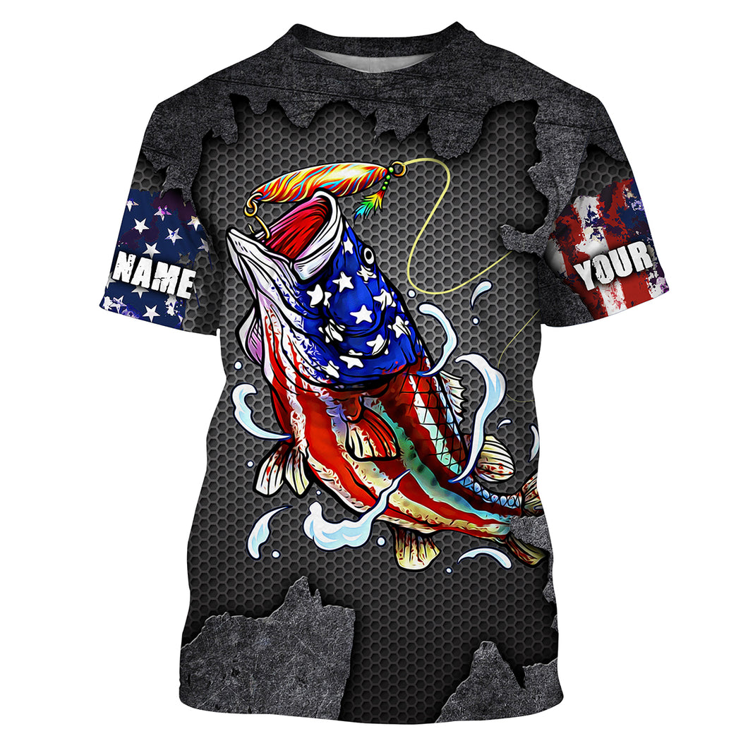 Largemouth bass Fishing fish reaper American flag Customize Name All-over Print Unisex fishing T-shirt NPQ365
