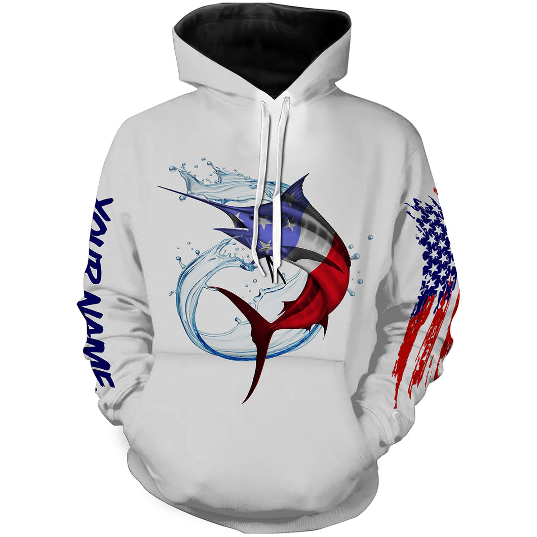 Marlin fishing American flag patriot Custom Name 3D All Over Printed Hoodie - NPQ620