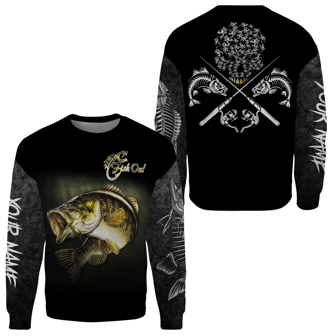 Largemouth Bass Fish On Fish Reaper Fishing Customize name 3D All-over Print Crew Neck Sweatshirt, Fishing gift For men, women NPQ250