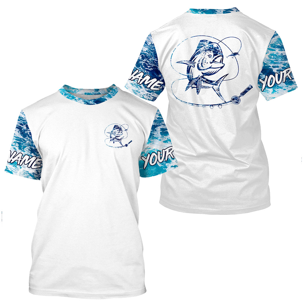 Mahi mahi Dorado Saltwater Fishing blue Sea wave camo Customize Name All-over Print Unisex fishing T-shirt NPQ366
